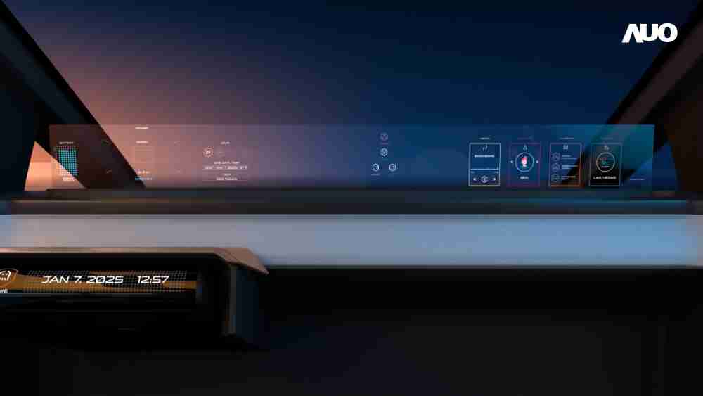 CG电子无界透明显示接口(Horizon Image Glass)透过车运算方案整合仪表板、、、中控台及副驾显示器，，，，一体式全景呈现，，，，提供乘用者清晰的前方视野、、行车必要信息与娱乐功能